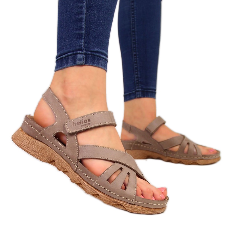 Ženske kožne sandale s čičak bež Helios 256