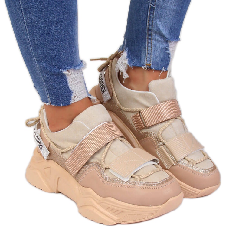 Tenisice na debelom potplatu čičak bež Navy Dot