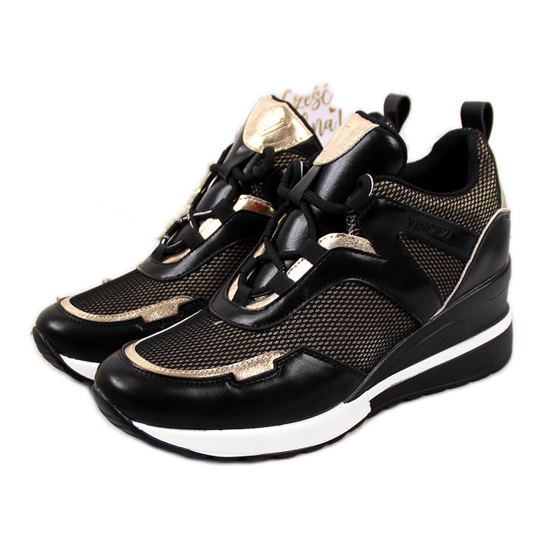 Ženske crne tenisice na klin Vinceza crno zlatna