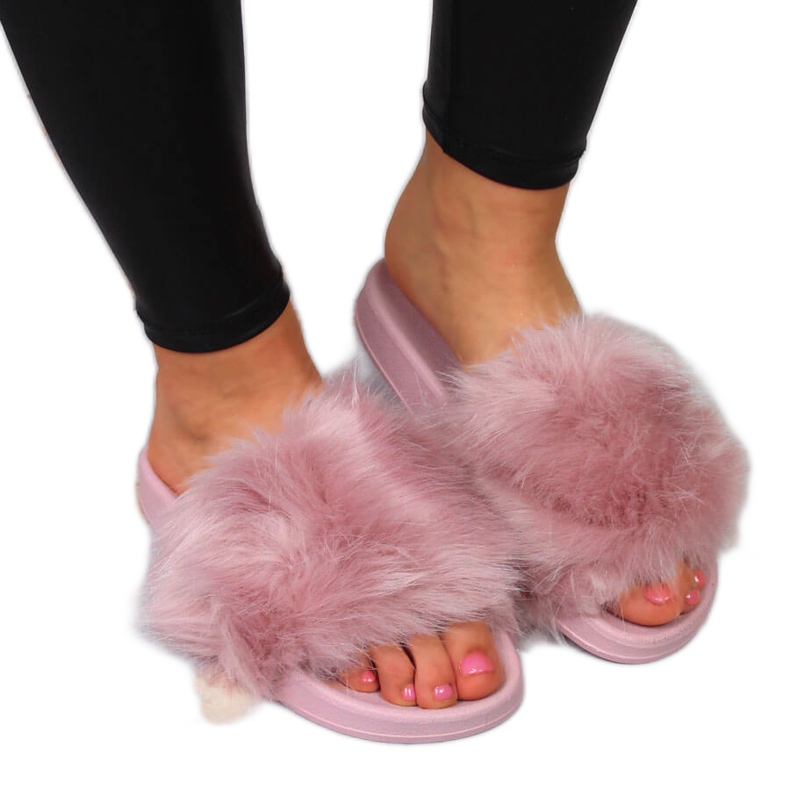 Ženske papuče s krznom svijetloljubičaste Msmg ljubičasta