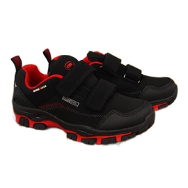 Crno-crvene dječje cipele za planinarenje American Club vodootporne na čičak crvena