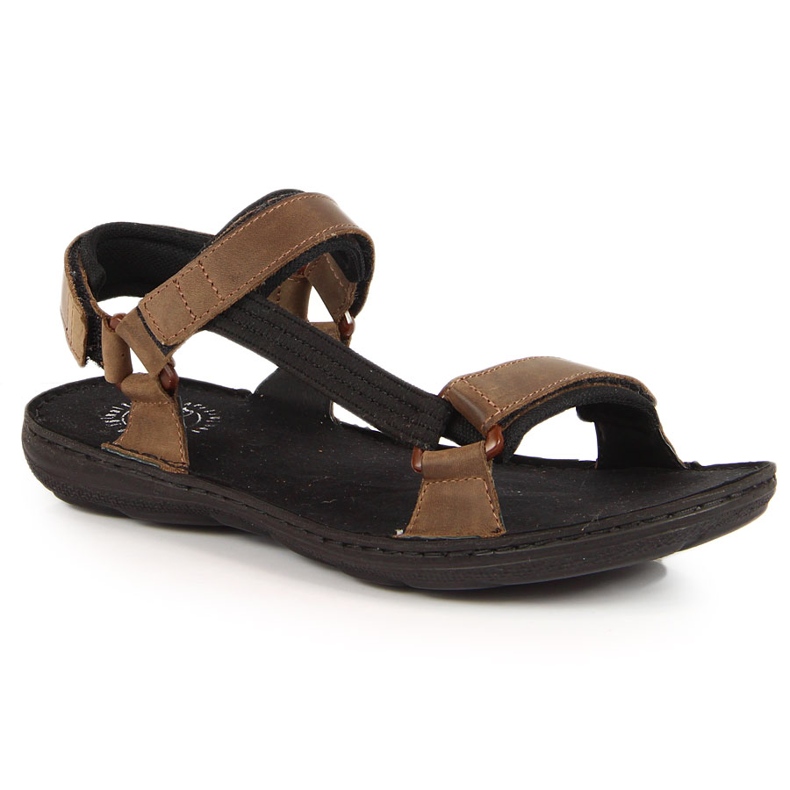 Kožne muške sandale na čičak smeđe boje Łukbut 990 smeđa