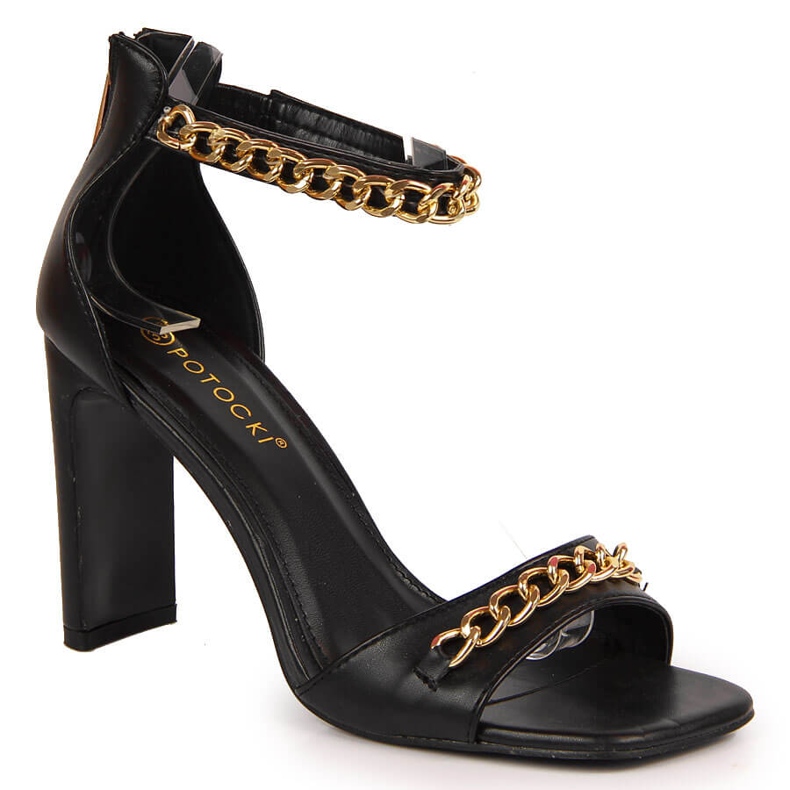 Crne Potocki ženske sandale na kolac s lančićem crno
