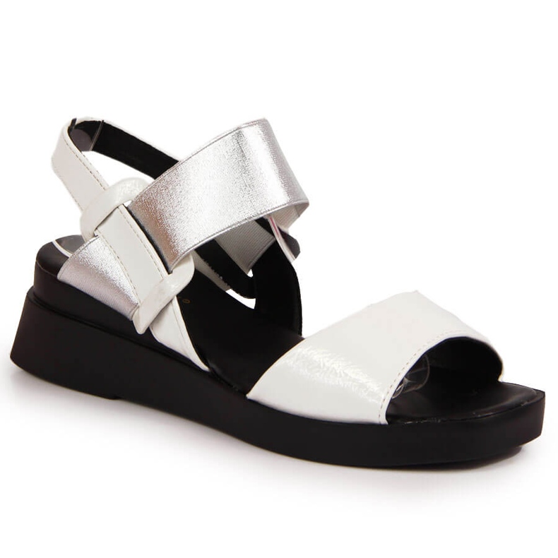 Ženske sandale na klin potpetice s bijelim Potockima bijela