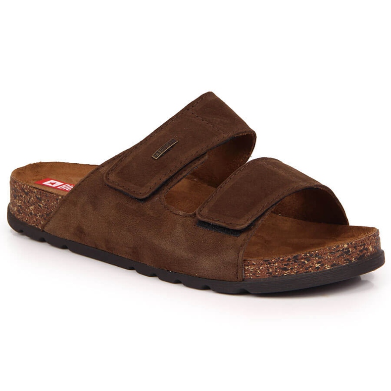 Muške kožne papuče s čičak braon Big Star JJ176002 smeđa