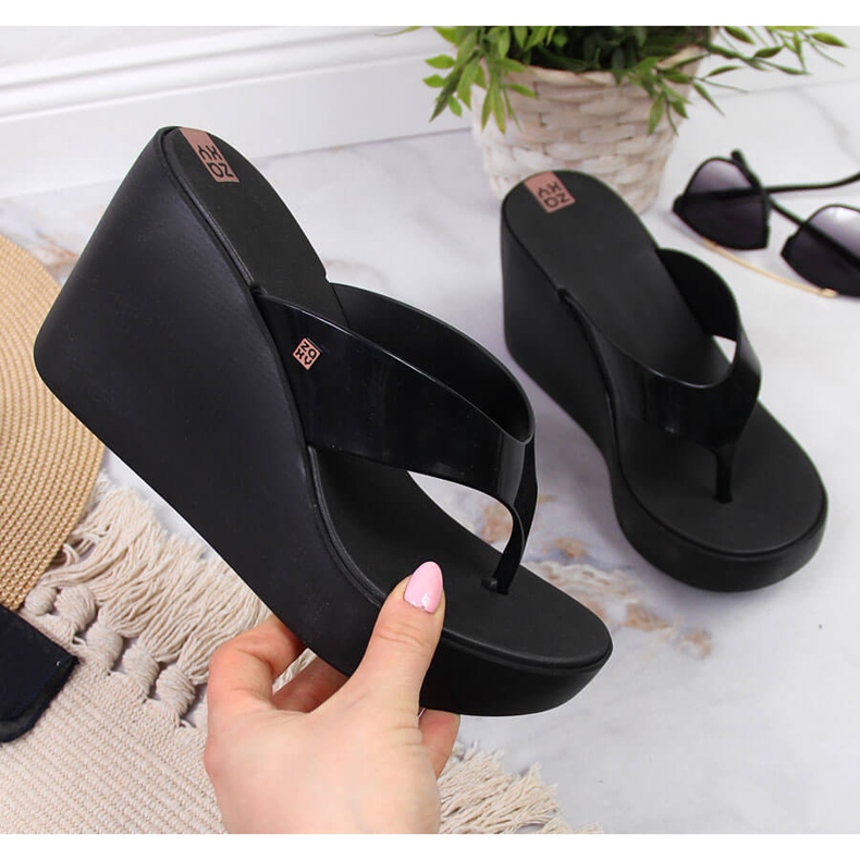 Crne Zaxy HH285292 crne gumene japanke na klin crno