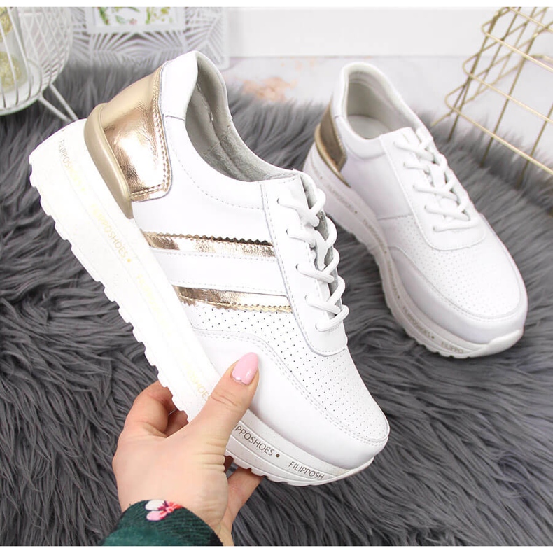 Kožne ženske cipele na bijeloj Filippo platformi bijela