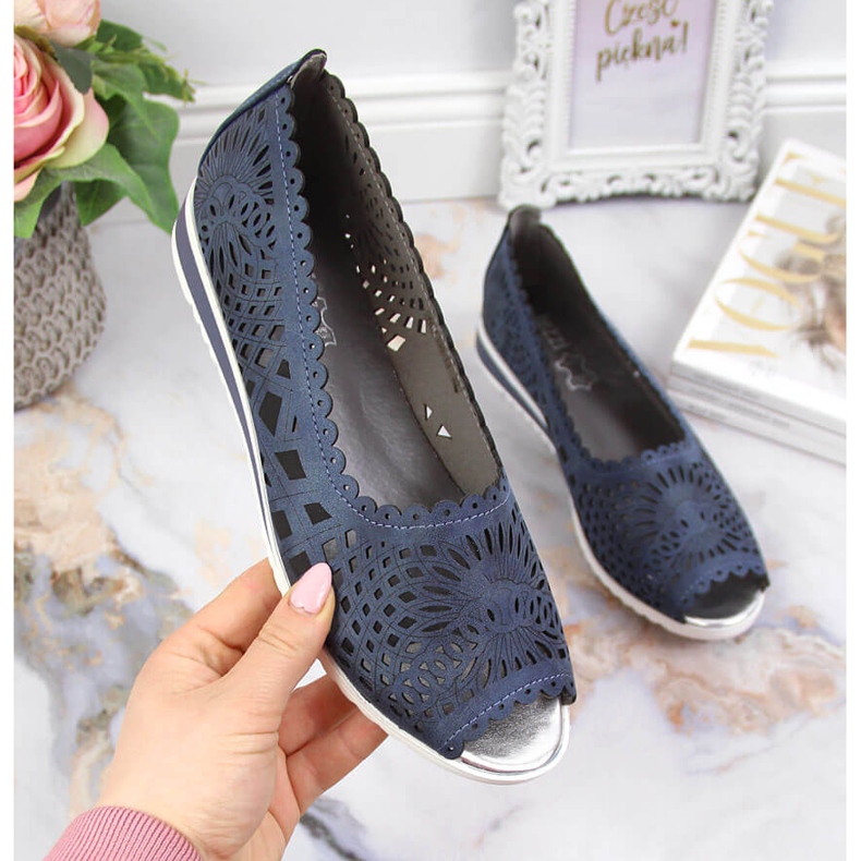 Ženske ažurne cipele otvorenog prsta, tamnoplave Jezzi mornarsko plava