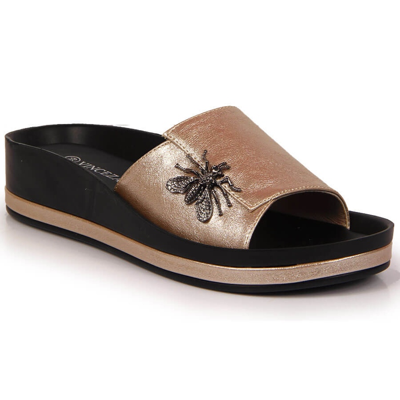 Ženske zlatne papuče na klin s leptir mašnom Vinceza zlatna