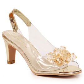 Prozirne ženske sandale sa zlatnim kamenjem Sabatina