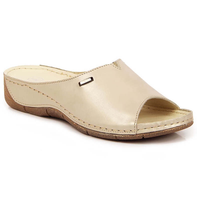 Ženske kožne papuče na zlatnom klin Helios 105 zlatna