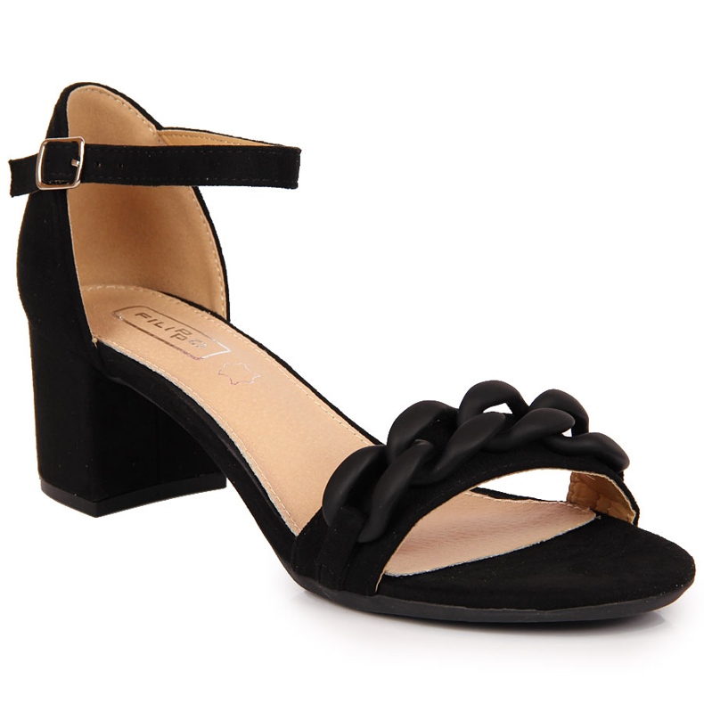 Crne Filippo ženske sandale na kolčić s lančićem crno