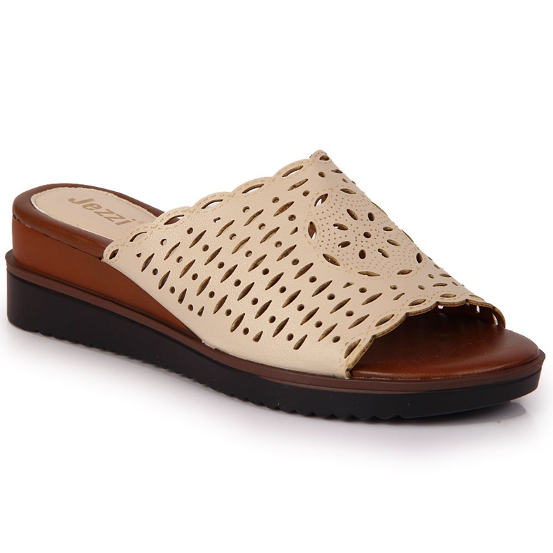 Ženske bež ažurne papuče Jezzi na klin