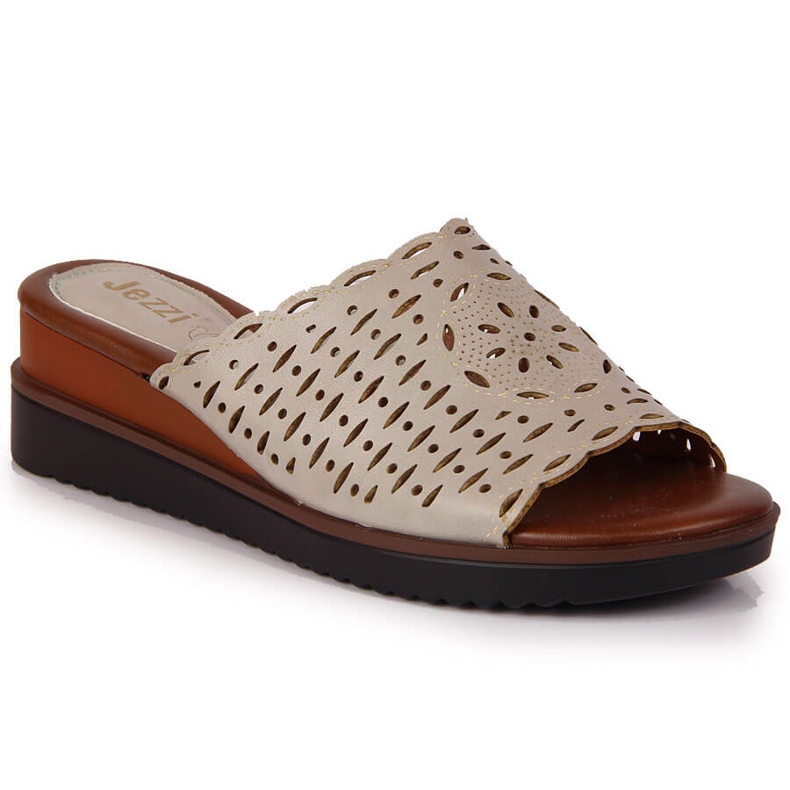 Ženske sive papuče na ažur klin Jezzi siva