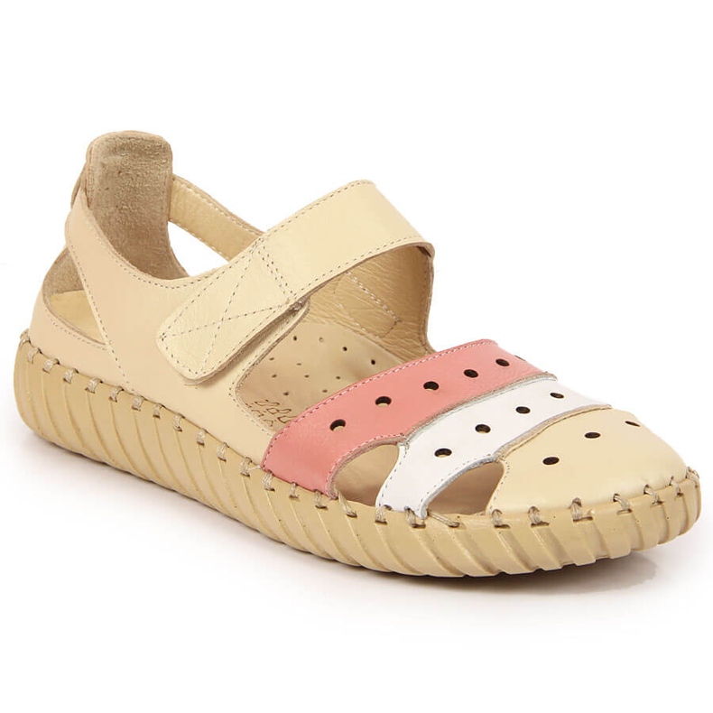 Ženske kožne sandale s ažurom Artiker bež