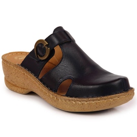 Kožne papuče na klin plavi Łukbut 666 mornarsko plava