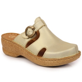 Kožne zlatne papuče na klin Łukbut 666 zlatni