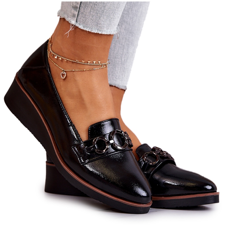 Vinceza Lakirane cipele na klin Black Melodies crno