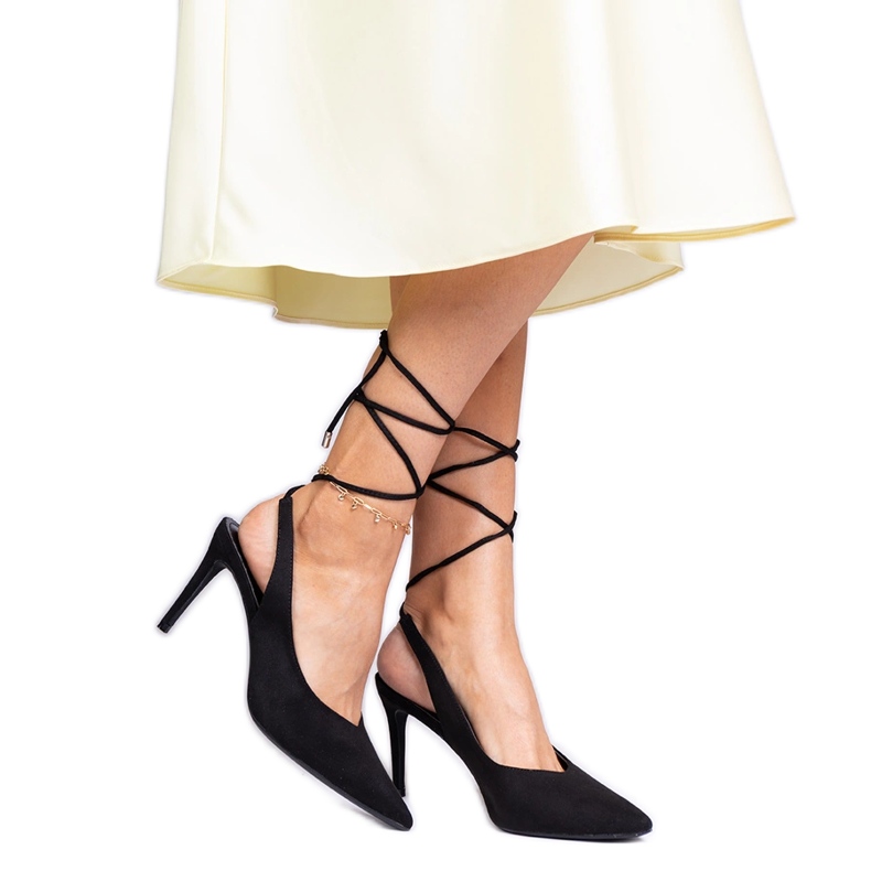 Crne visoke pete s otvorenom petom crno