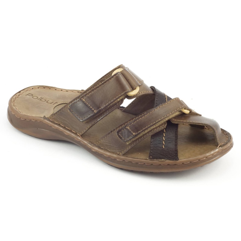 Polbut Muške kožne papuče SA06 / 2 smeđe smeđa