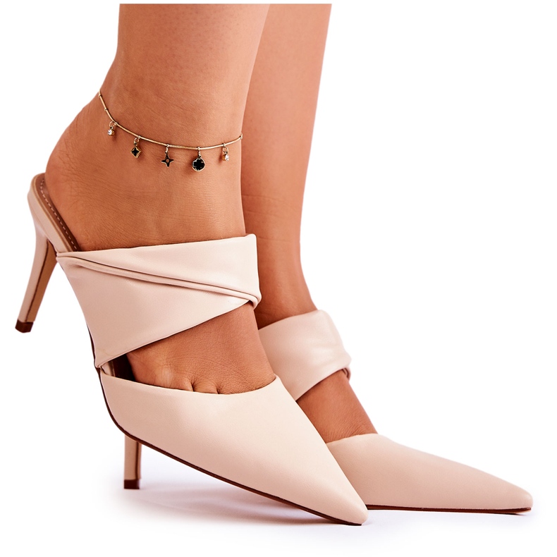 PS1 Kožne papuče na visokoj potpetici Aveline bež