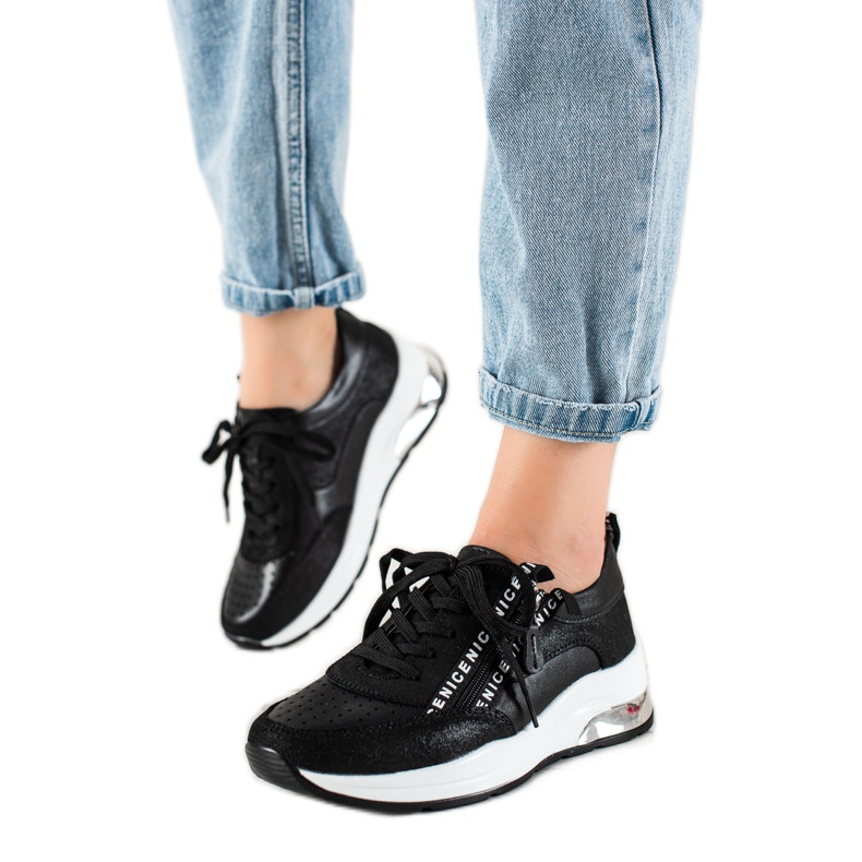 Goodin Kožne tenisice s patentnim zatvaračem crno