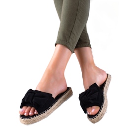 TRENDI Papuče na slamnatoj platformi crna