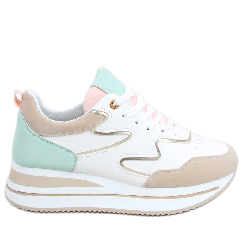 Sportske cipele Devi Beige s visokim potplatom bež bijela zelena zlatna