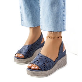 Mornarskoplave ažurne sandale na klin Biblija tamnoplava