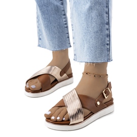 Smeđe sandale s metalik umetkom od mirte smeđa zlatni