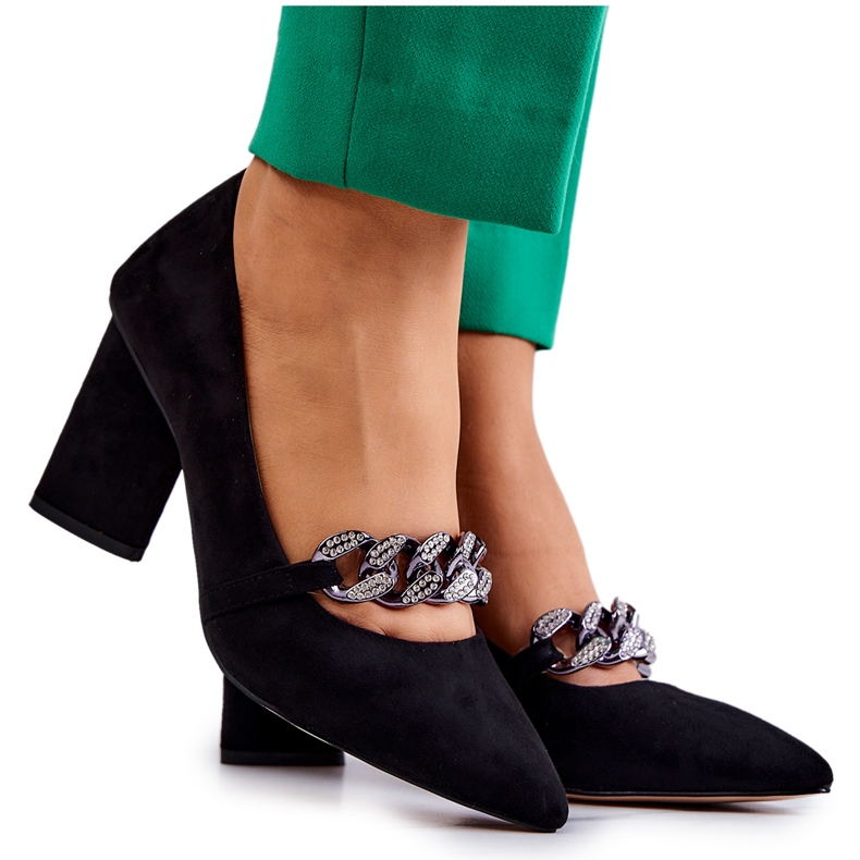 S.Barski Ženske antilop pumpe s crnim lancem crno