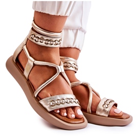 Kožne sandale na platformi Maciejka 05559-25 Zlatne zlatni