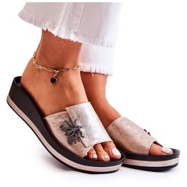 Vinceza Modne ženske papuče sa zlatnim ukrasom