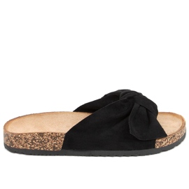 Plutaste papuče s lila crnom mašnom crna