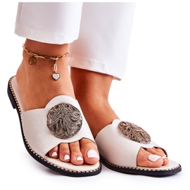 S.Barski Ženske kožne papuče sa zlatnim ukrasom Colene