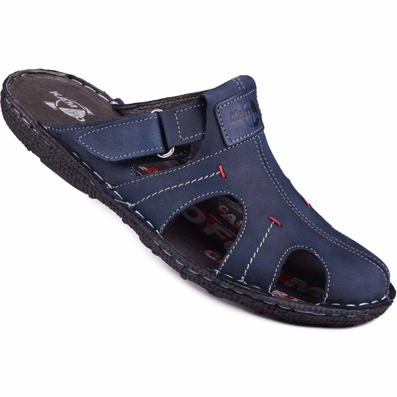 Kampol Muške kožne papuče 217 / 22KAM tamnoplave plava