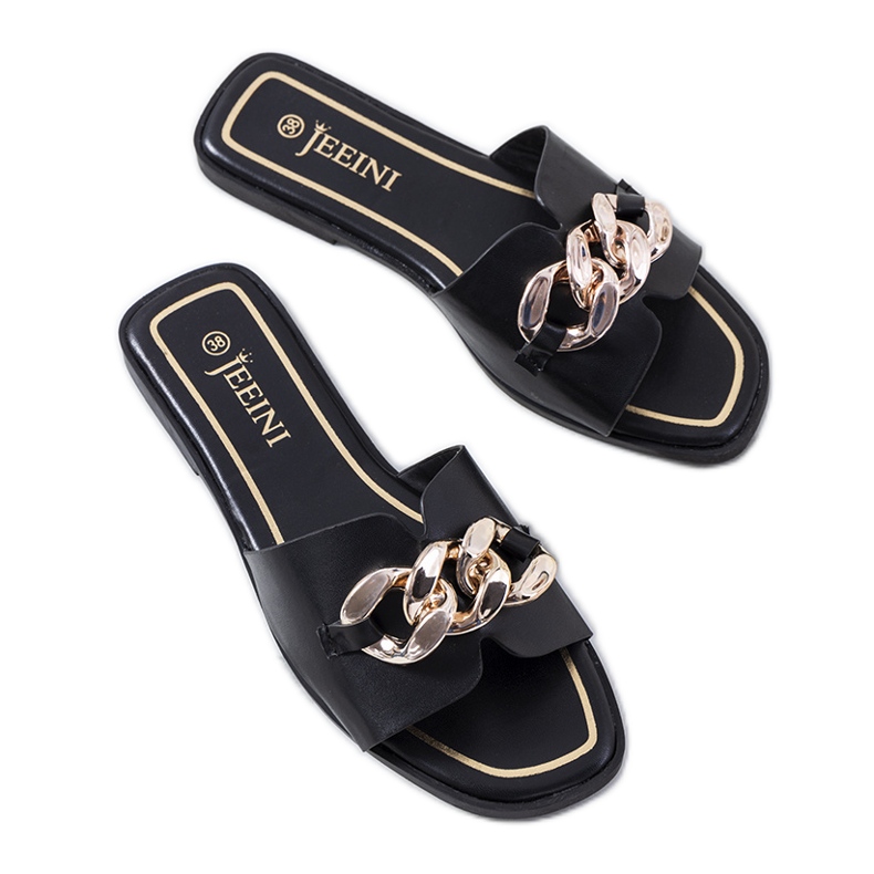 Crne elegantne papuče s lančićem Mary crno