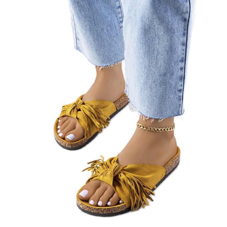 Ženske žute papuče s resama žuta boja