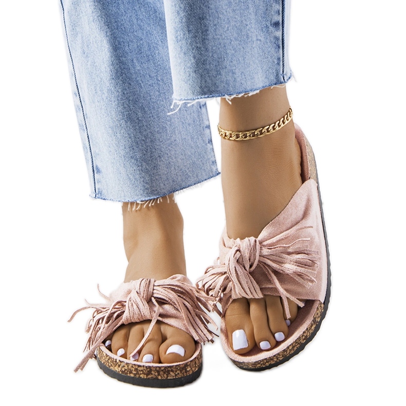 Laderies ružičaste papuče s resama ružičasta