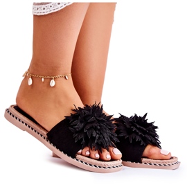 FJ1 Ženske papuče od antilopa s crnim Giorgia ukrasom crna