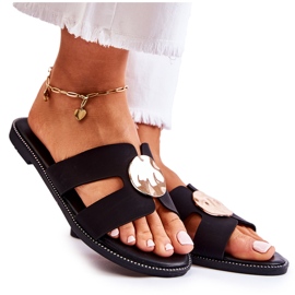 FJ1 Udobne ženske papuče s crnim Leila ukrasom crna