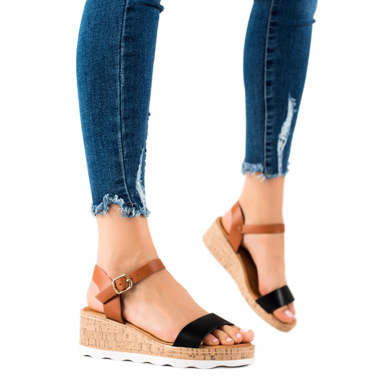 Cm Paris Klasične sandale na klin smeđa crno