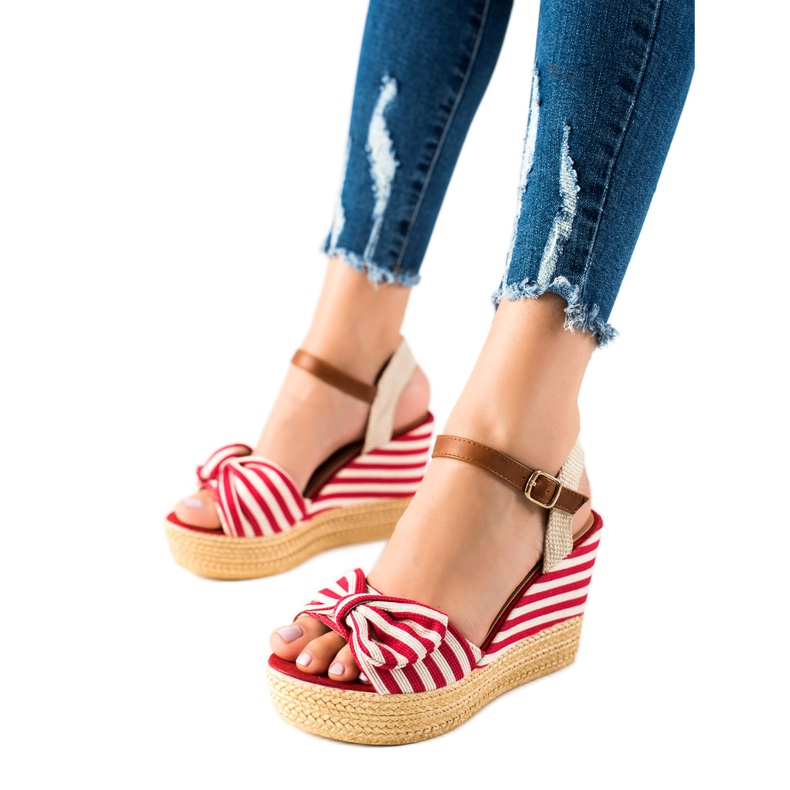 Sandale s mašnom na klin smeđa crvena