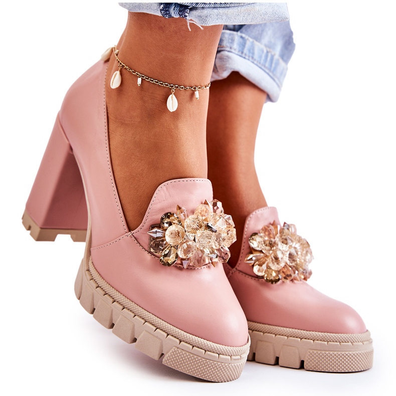 PA2 Elegantne pumpice s ukrasnom jednoličnom ružičasto-bež Caterine ružičasta