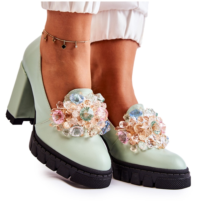 PA2 Elegantne pumpice s glatkim zelenim Caterine ukrasom zelena