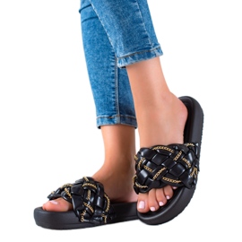 Seastar Elegantne papuče s lančićima crna