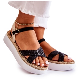 FL1 Ženske pletene sandale na crnoj platformi Selea crna