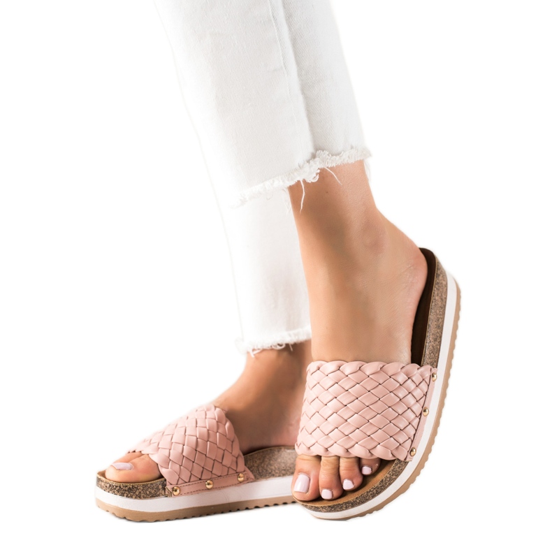 SHELOVET Pletene papuče na platformi ružičasta