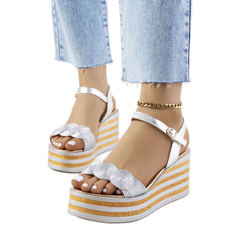 Hanan srebrne sandale na klin srebro