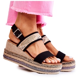 FE1 Crne antilop sandale na klin Annabel bež crna